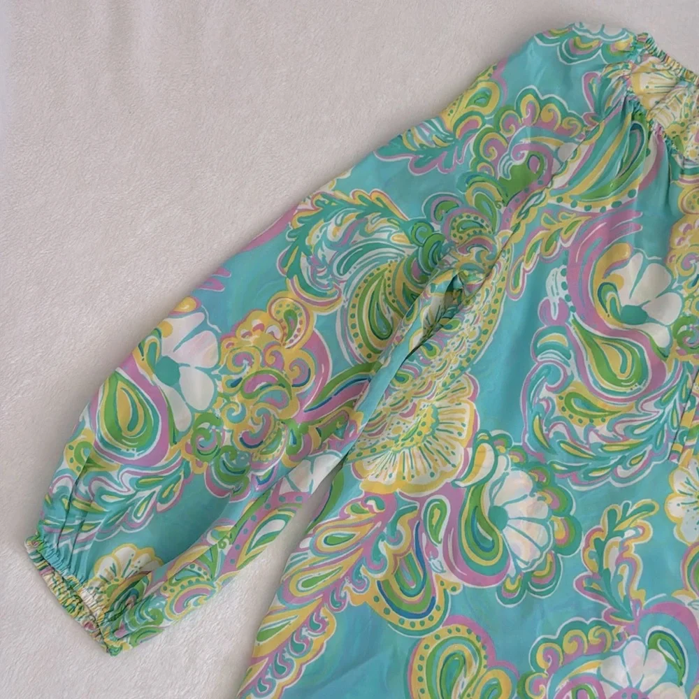 Lilly Pulitzer | Sarabeth 3/4 Sleeve Silk Blouse Double Trouble 91852 (S) - Picture 5 of 16